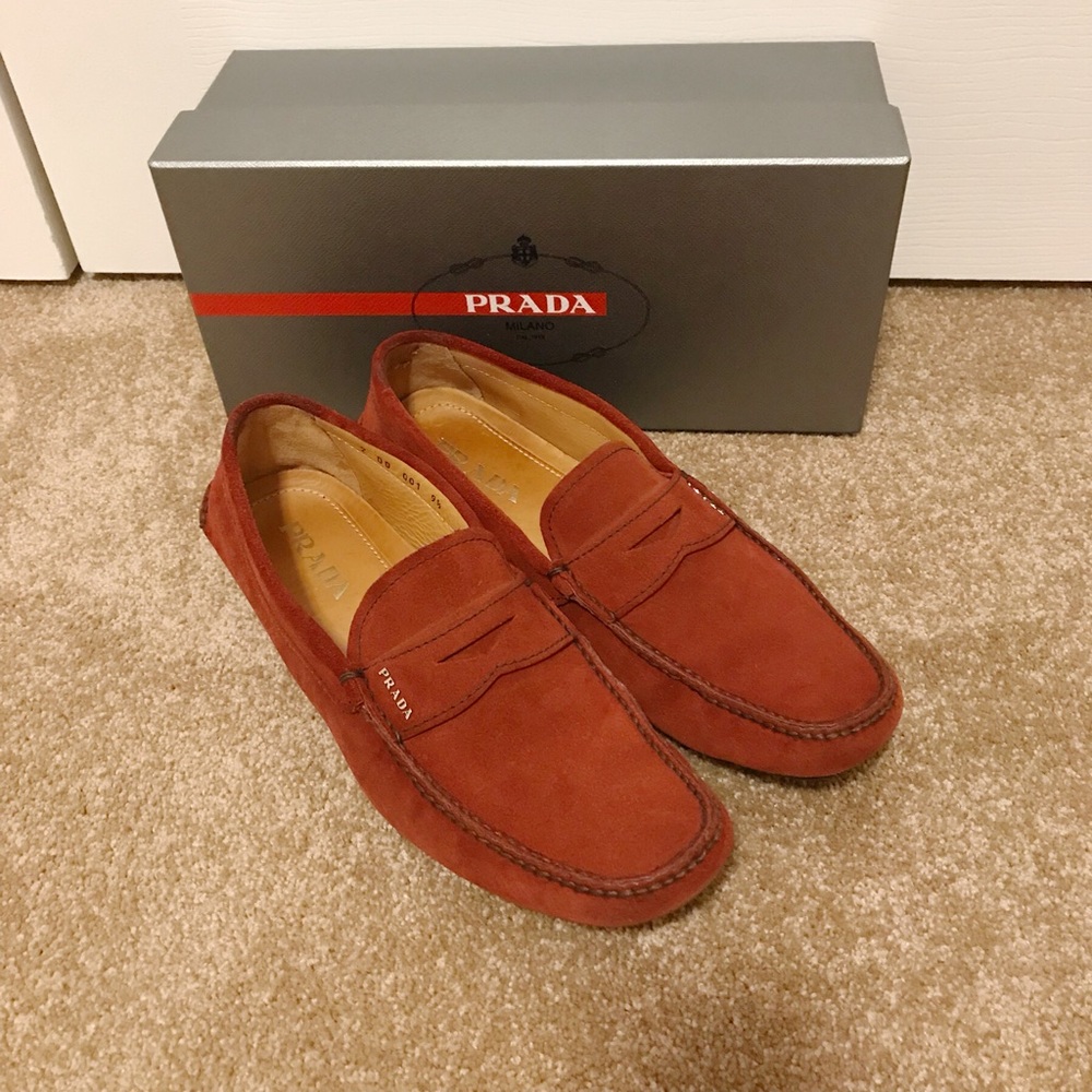 ❌SOLD❌Prada Men’s Suede Loafers Rust Red